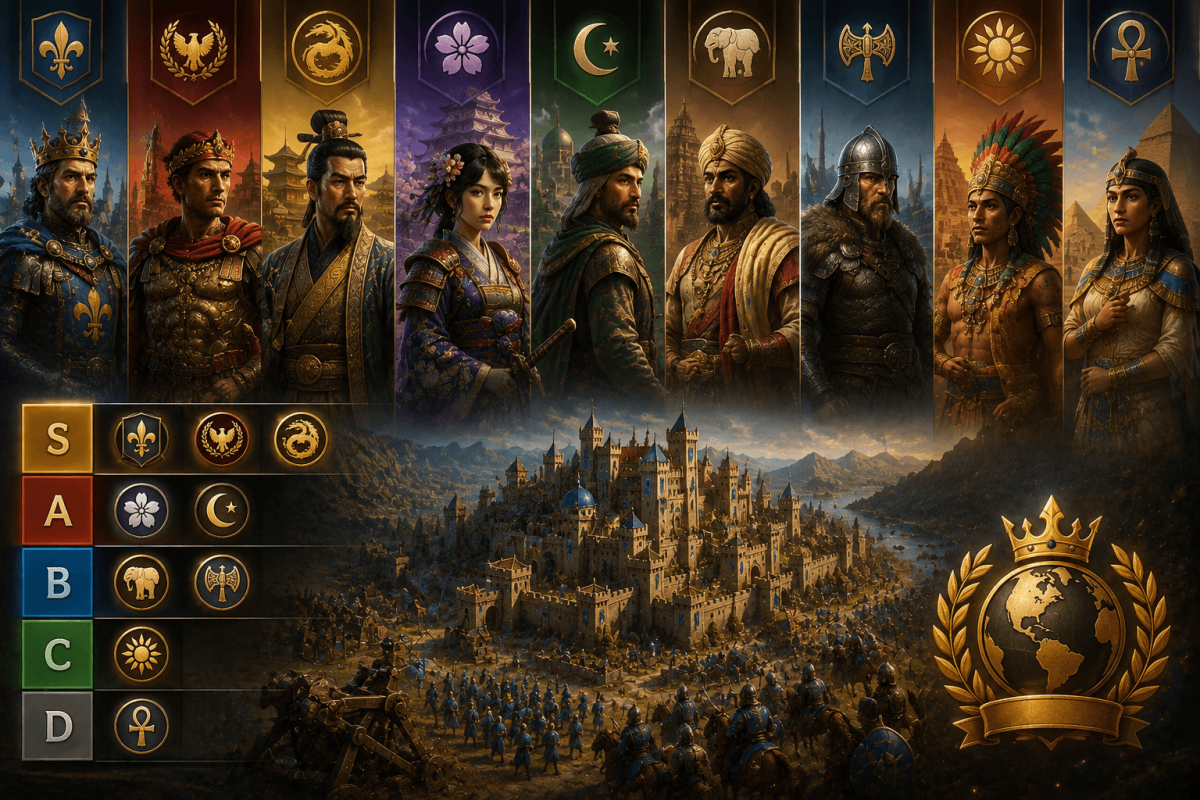 Age of Empires Mobile أفضل قائمة مستويات للحضارات — كل الـ 9 مرتبة (2026)