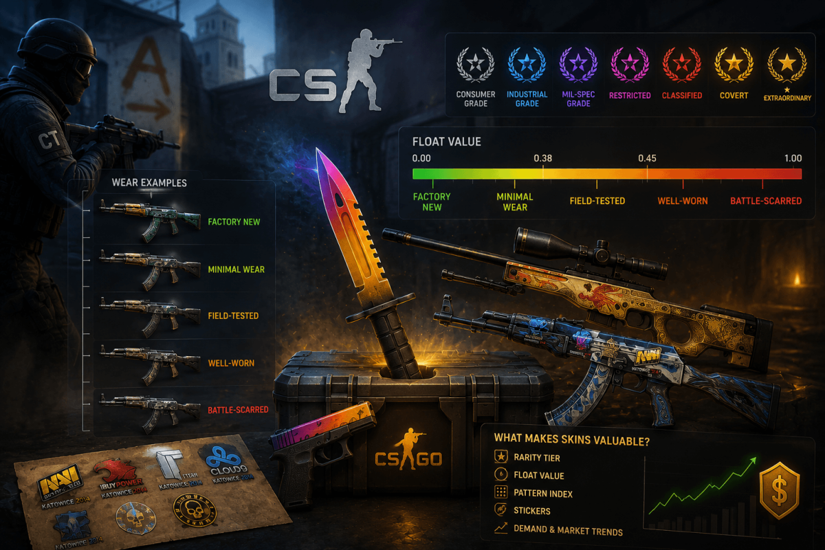 Les Skins CS2 Expliqués — Niveaux de Rareté, Float Value, Usure & Ce Qui Rend les Skins Précieux (2026)