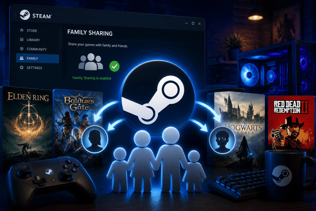 دليل Steam Family Sharing — شارك الألعاب مع العائلة والأصدقاء (2026)